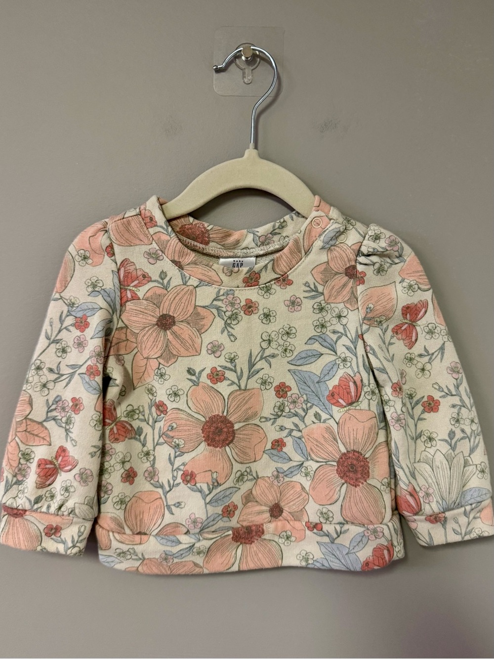 GAP Girls Floral Crewneck Sweatshirt - Pink & Cream